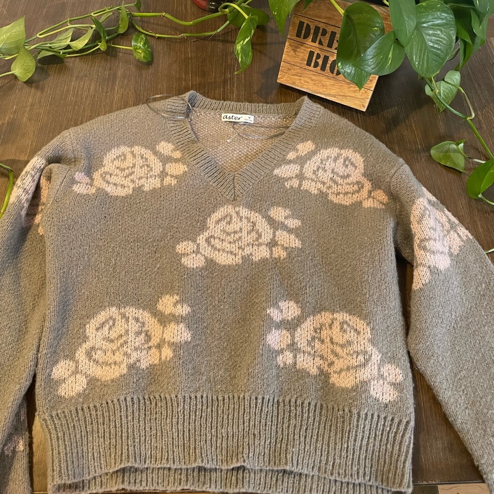 Grey and pink floral cardigan